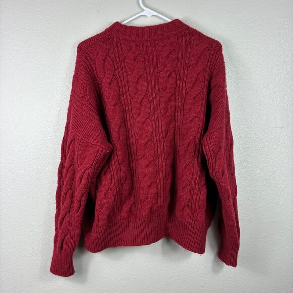 Naadam Wool Cashmere Red Cable Knit Fisherman Sweater Size Large Heritagewear - Picture 7 of 7